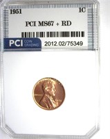 1951 Cent MS67+ RD LISTS $9000