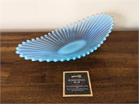 MCM Fostoria Heirloom Blue Glass Oval Dish