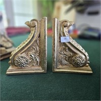 Vintage Gold Gilt Heavy Plaster Scroll Bookends