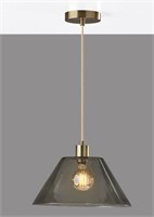 Gray Glass Dome and Antique Brass Pendant Lamp