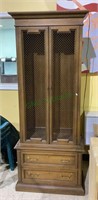 Mid century mesh front curio cabinet with two