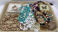 Tray lot of assorted costume vintage jewelry