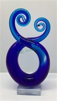 Murano-style blue art glass sculpture swirl