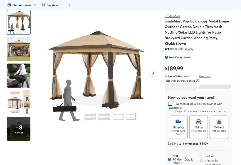 FM8722  SmileMart Pop Up Canopy, Double-Tier, Khak