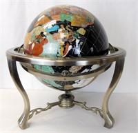 Large Gemstone Mineral Inlay World Globe