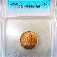 1919 Lincoln Wheat Penny ICG - MS 63 RB