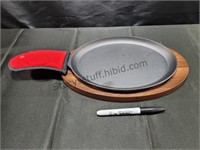 Cast Iron Grill Pan & Wood Tray