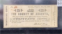 May 25,1862 Augusta County VA 25 Cent Note