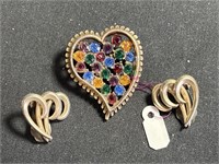 Vintage heart shaped brooch with many colored