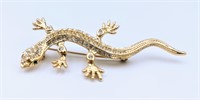 Gold Tone Salamander Pin w/ Cz's