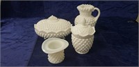 (4) Fenton Hobnail Milk Glass Pieces