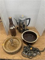 Vintage iron, pottery bowl , nutcracker bowl,
