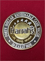 Harrahs 24K HGE $40 Las Vegas Casino coin marked