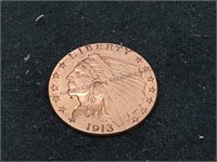 Two and a half dollar gold coin 1913 verified by