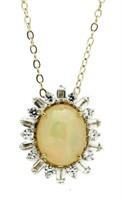 10kt Gold Cabechon Opal & Sapphire Pendant