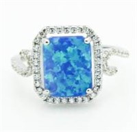 Radiant Cut Australian Blue Opal Designer Ring