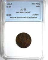 1853-C 1/2 Pice NNC AU55 India