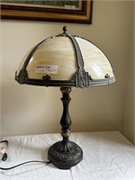Cast Metal Lamp with Cream Colored Slag Glass Shad