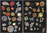 Costume Jewelry Brooches 2 Trays