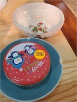 COLLECTION OF MISC BOWLS AND TIN