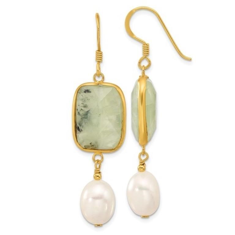 Sterling Silver Gold-plated Prehnite Earrings