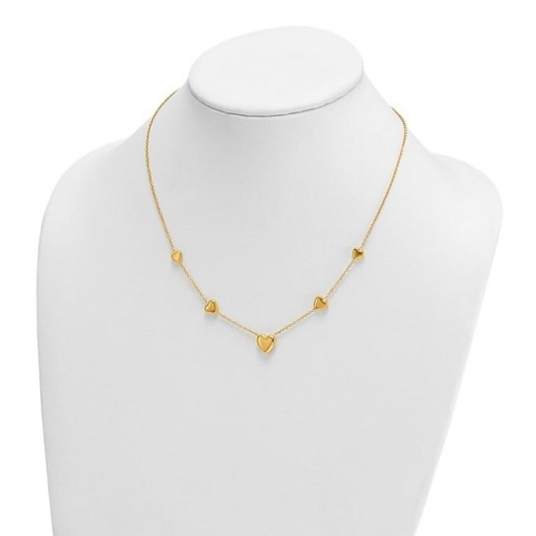 14 Kt- Polished Graduated Hearts Necklace