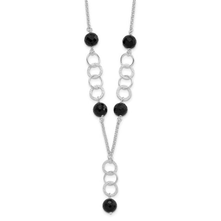 Sterling Silver-Black Bead Drop Necklace