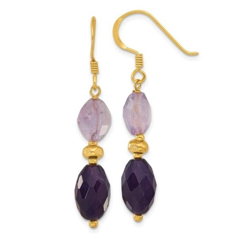 Silver Gold-plated  Amethyst Dangle Earrings