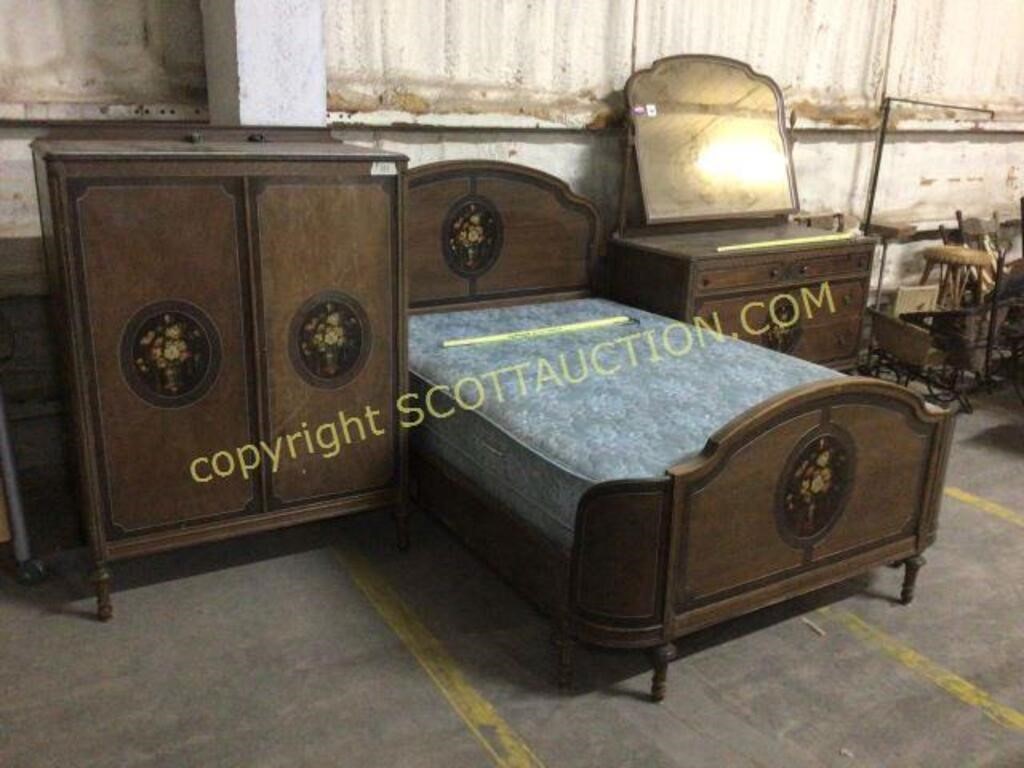 3pc vintage all wood bedroom suite- full bed,