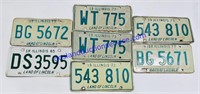 Lot of 7 Green Illinois License Plates
