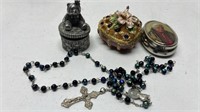Trinket box lot Religious necklace and case lot