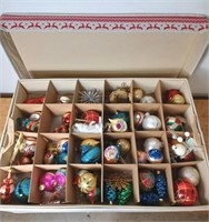 Collection of Christmas ornaments in a Christmas