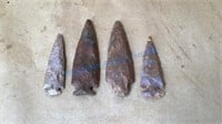 INDIAN ARTIFACTS- 4 PIECES DARK SPEARHEADS