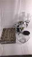 Wine glasses, wine dispenser, and etched bowl