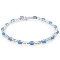 Oval Cut 14.50 Ct Blue Opal & Topaz Bar Bracelet