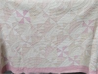 Vintage Hand Stitched Pink & White Quilt