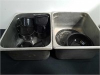 Camping pans with four granite bowls, 8 cups and