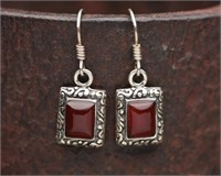 Sterling Silver & Carnelian Dangle Earrings 7.2g