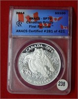 2014 Canada Silver $100 ANACS SP70 Grizzly