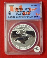 2016 Canada Silver $100 ANACS SP70 Canada Orca