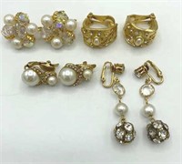 4 Pairs Vintage Faux Pearl Rhinestone Earrings