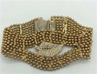 KIRK’S FOLLY Rhinestone Leaf Gold Bead Bracelet