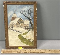 Antique Winter Landscape Oil Painting