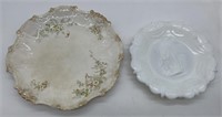 Sleepy Eye flour plate and milk glass Indian dish