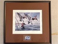Framed duck print numbered with the stand frame