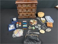 Jewerly box with jewelry, making supplies purse