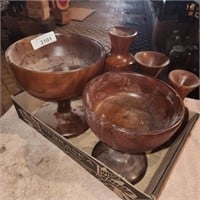 Vintage Wood Pedestal Bowls & Vases