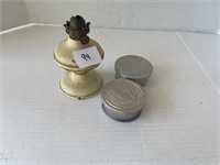 Mini kerosene lamp and 2 tin collapsing shot cups