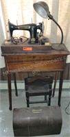 New Home Sewing Machine, Cabinet, Lamp, Chair