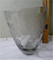 Heavy Etched Crystal Vase 7" x 8 1/2"